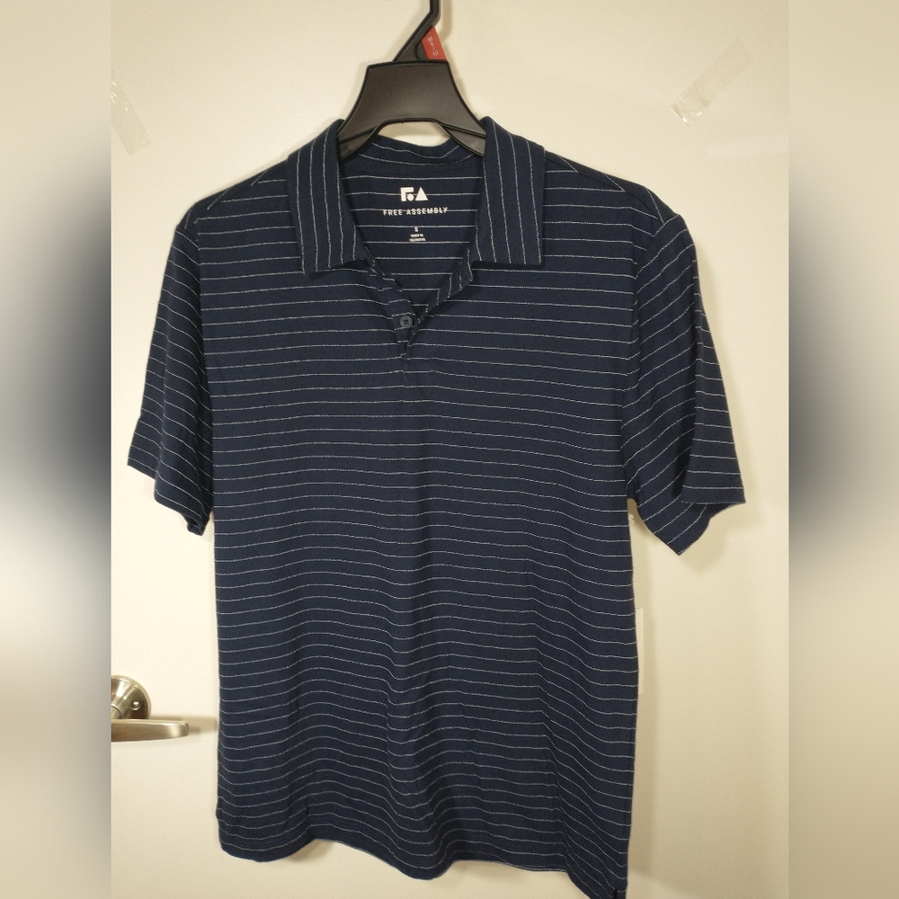 Free Assembly Men’s Jacquard Stripe Polo Shirt, Size S Dark Navy, New With Tags